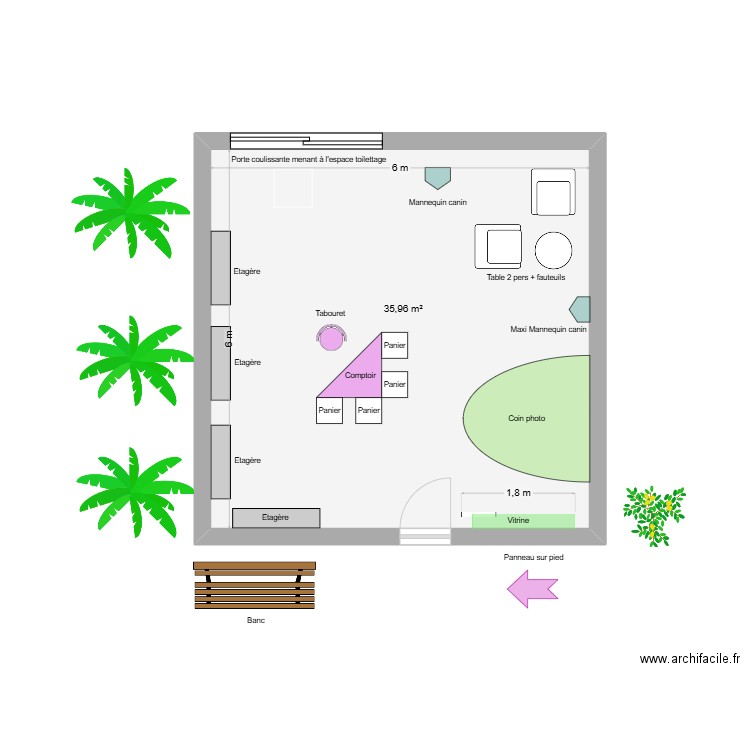 AMENAGEMENT ESPACE -VENTE ET VITRINE MARS. Plan de 1 pièce et 36 m2