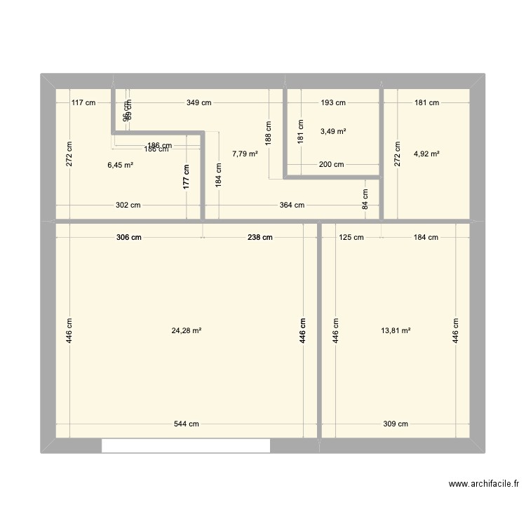 Étage des Capucins - plus petite chambre. Plan de 6 pièces et 61 m2