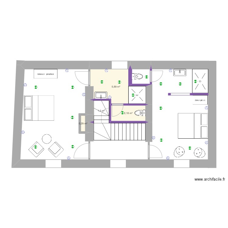 GB 1er étage. Plan de 4 pièces et 10 m2