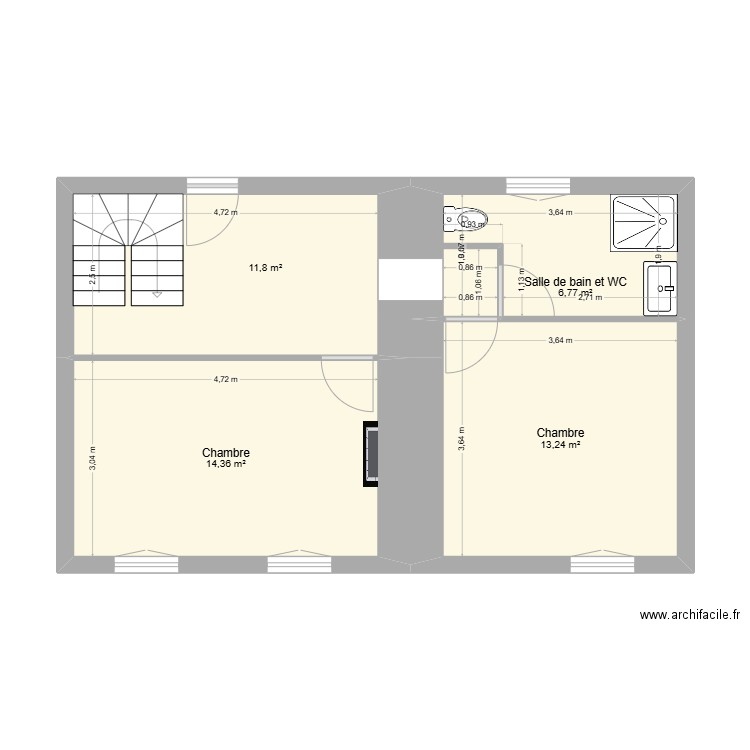 étage 1. Plan de 4 pièces et 46 m2