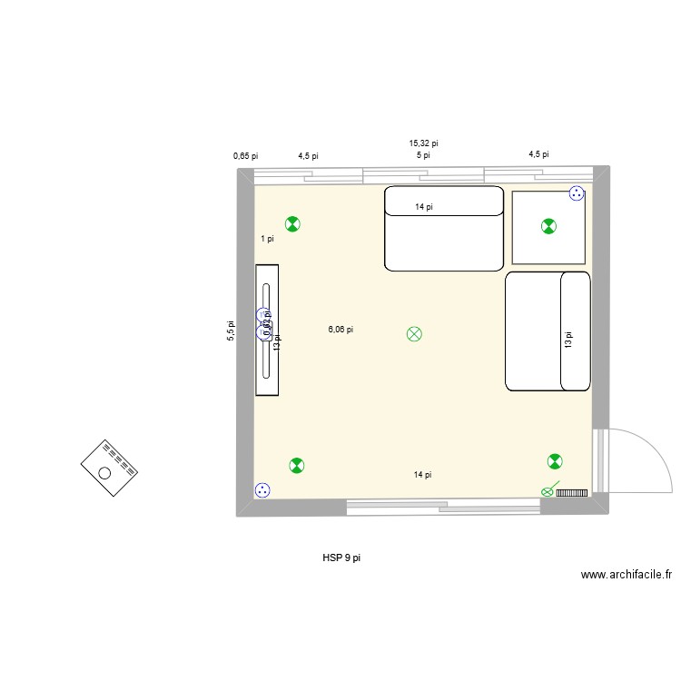 Salon. Plan de 1 pièce et 17 m2