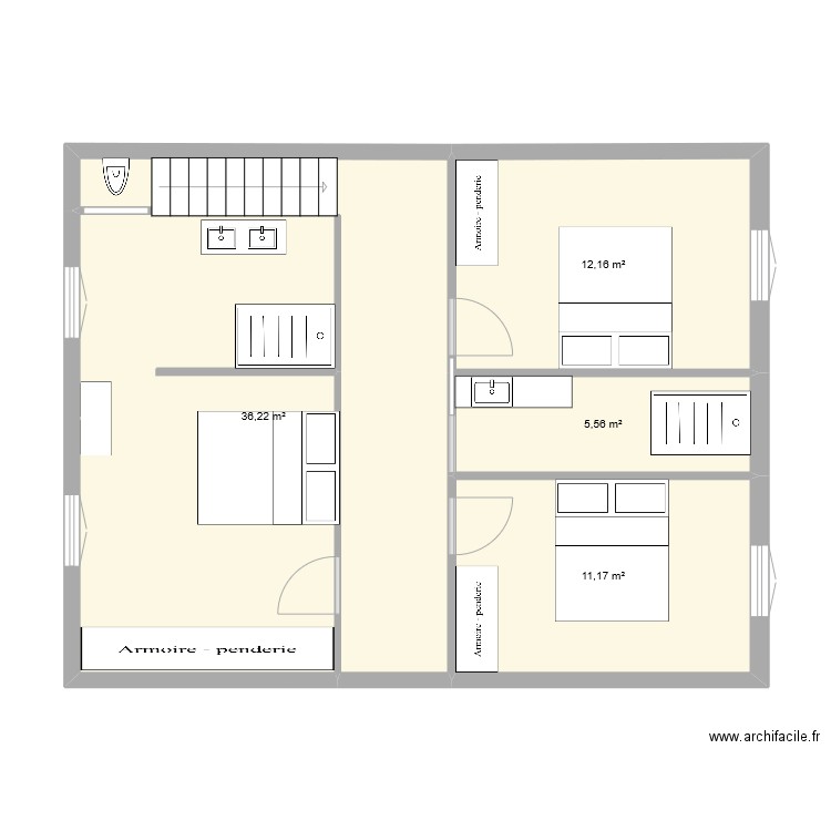 R+2. Plan de 4 pièces et 65 m2