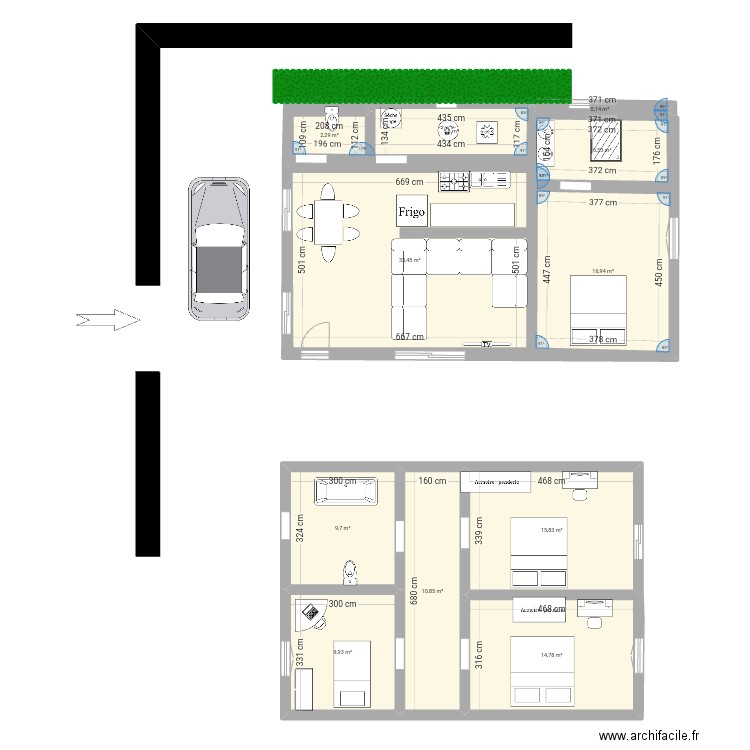 Carros. Plan de 11 pièces et 126 m2