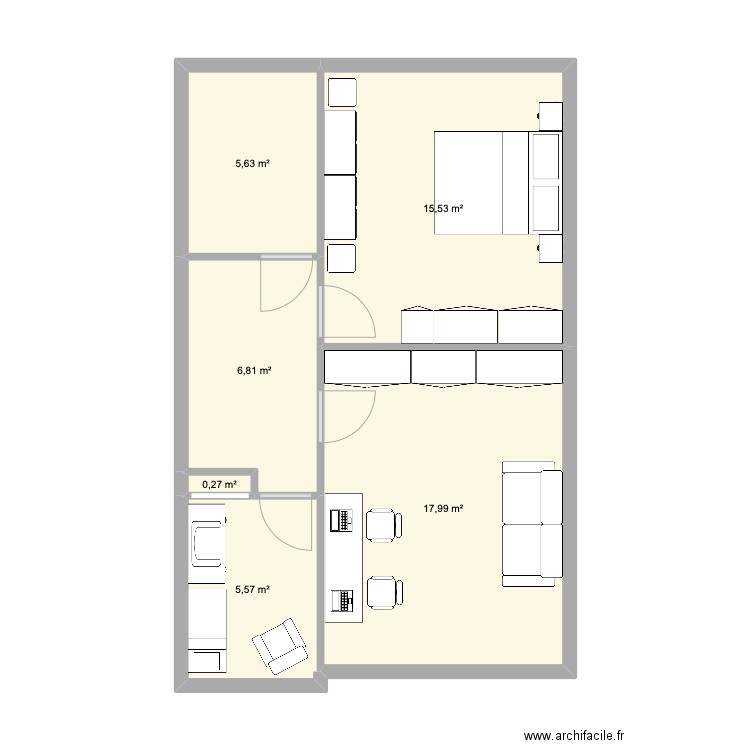 Eerste verdieping. Plan de 6 pièces et 52 m2