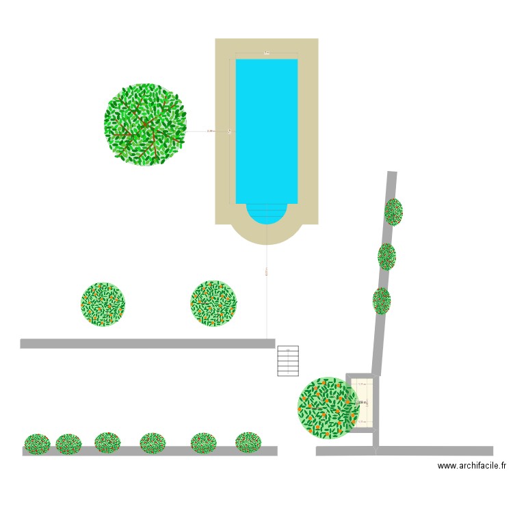 PISCINE A. Plan de 1 pièce et 3 m2