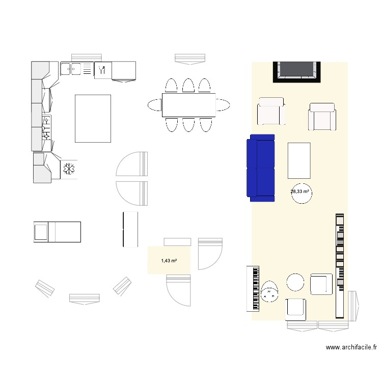 etage 1. Plan de 2 pièces et 30 m2