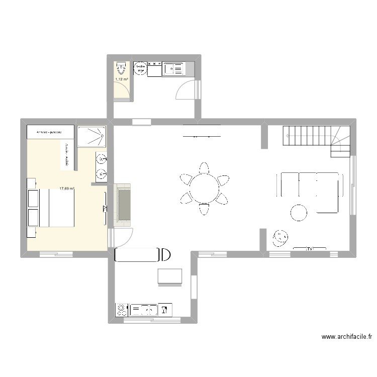 maison thurageau façade. Plan de 2 pièces et 19 m2