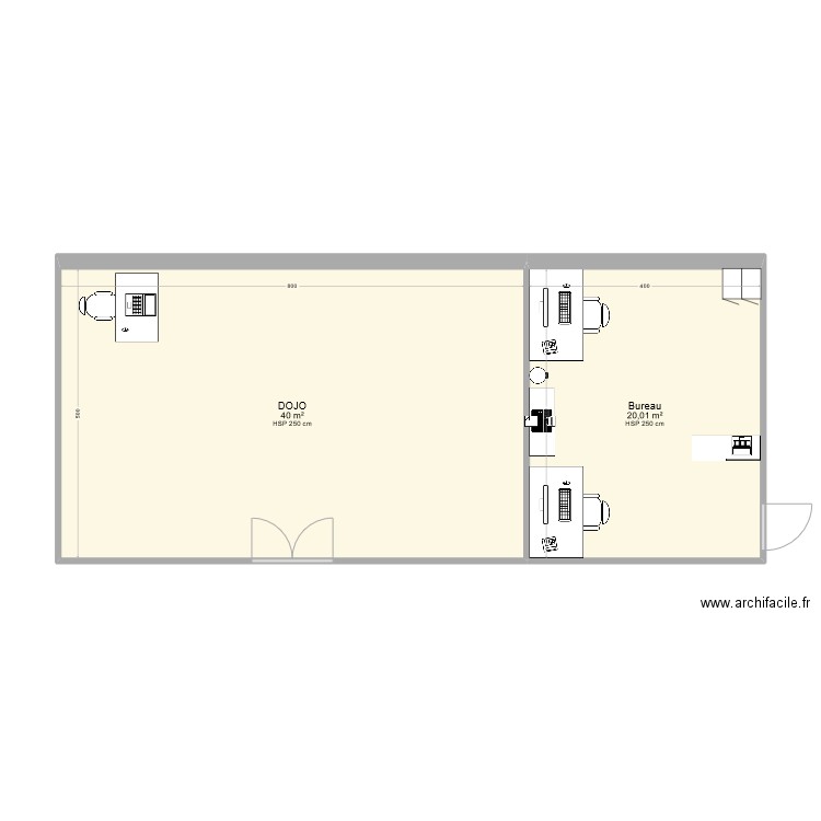 Aménagement dalle transstockeur. Plan de 2 pièces et 60 m2