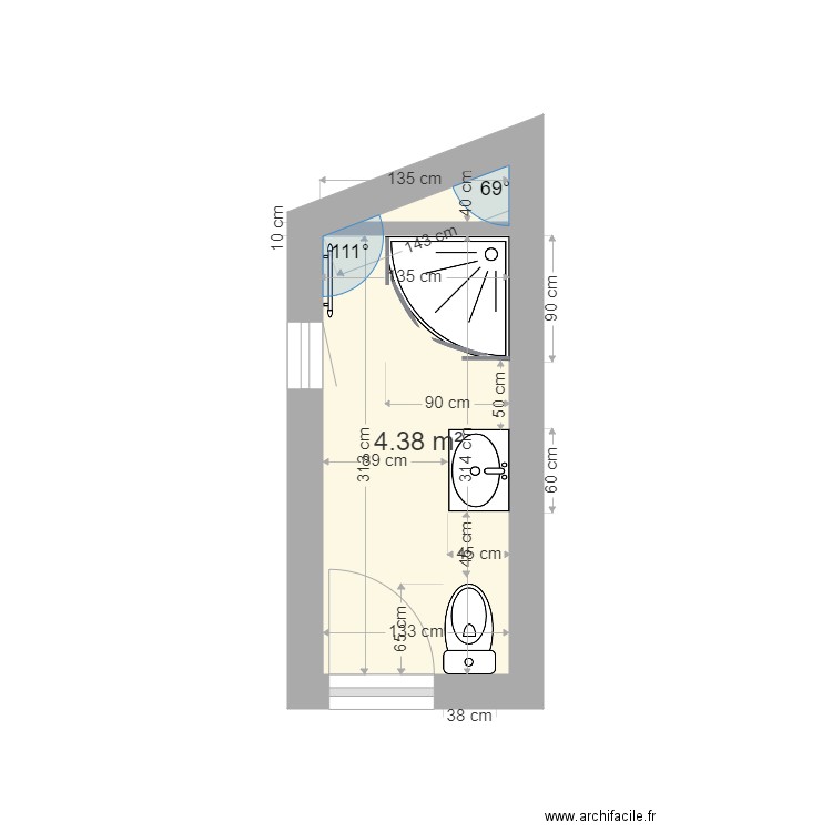 SDB AUBERT 1. Plan de 1 pièce et 4 m2