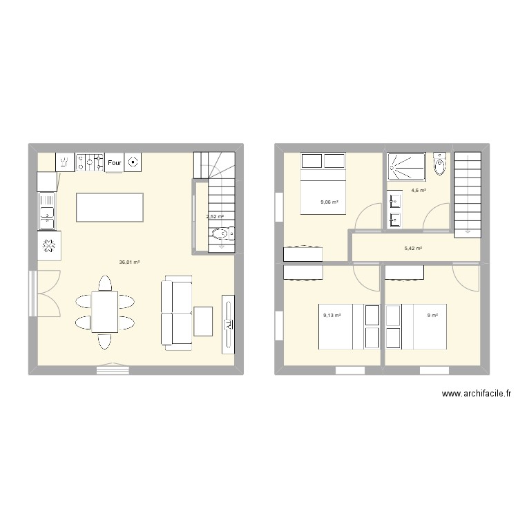 Aménagement 3 chambres. Plan de 7 pièces et 76 m2