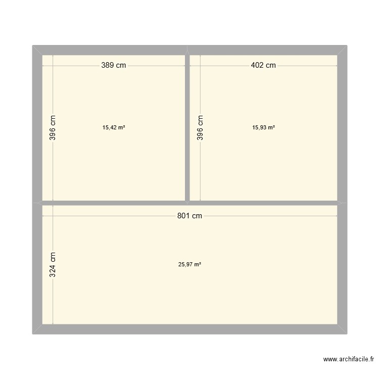 Sous-sol. Plan de 3 pièces et 57 m2