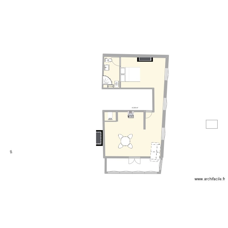 Daléas. Plan de 2 pièces et 42 m2