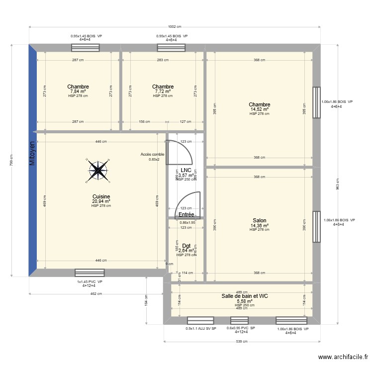 ML24018058 - FEDI Marie-Jeanne. Plan de 8 pièces et 77 m2