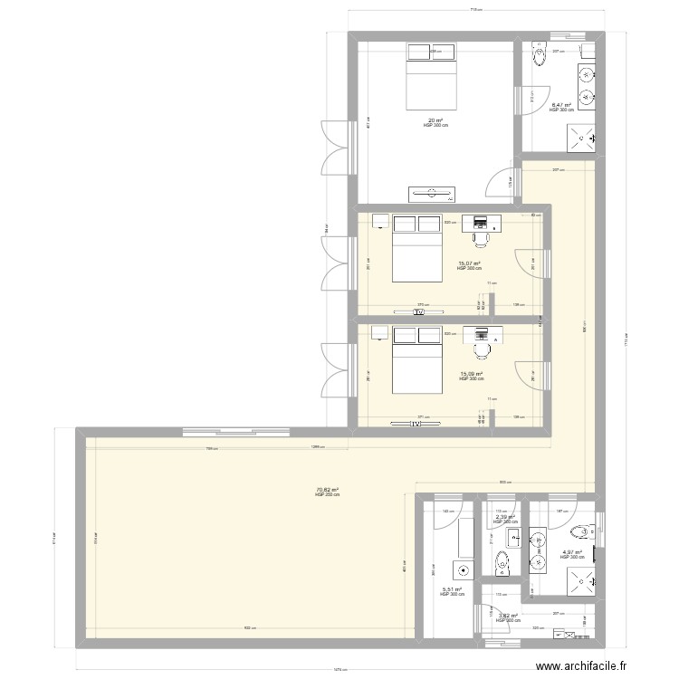 VILLA BASSE 01. Plan de 9 pièces et 144 m2