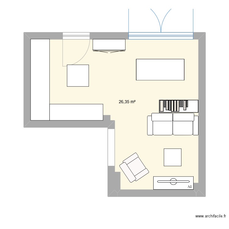 salon. Plan de 1 pièce et 26 m2