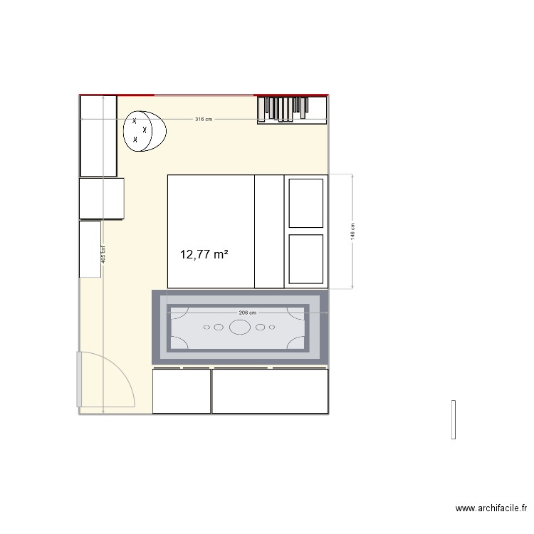 CHAMBRE. Plan de 1 pièce et 13 m2