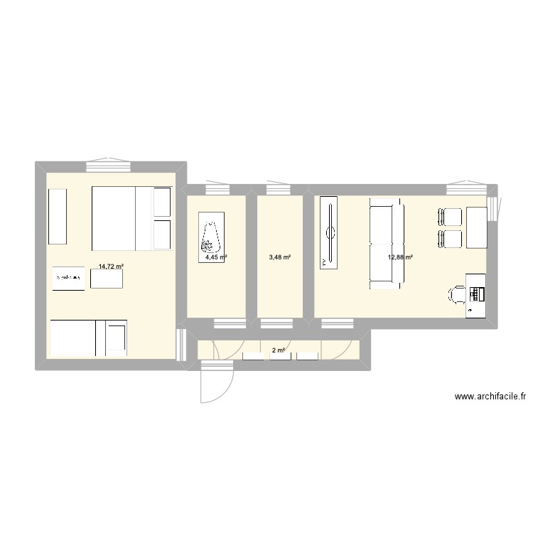 neuilly. Plan de 5 pièces et 38 m2