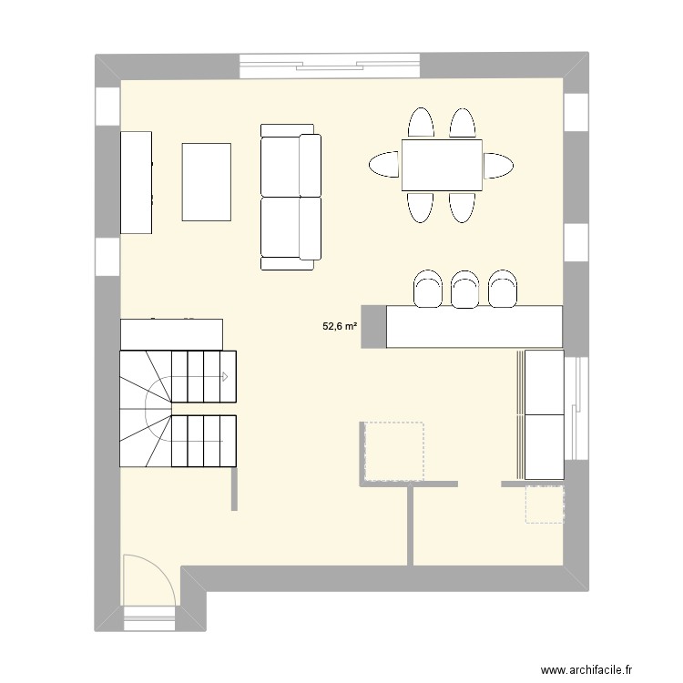 Modele C. Plan de 1 pièce et 53 m2