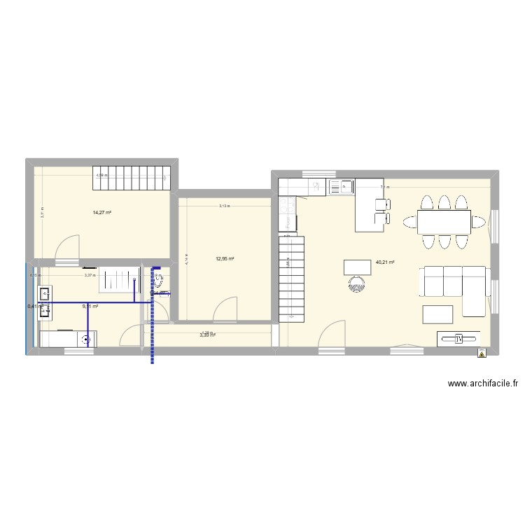 Maison RDC 23. Plan de 7 pièces et 82 m2