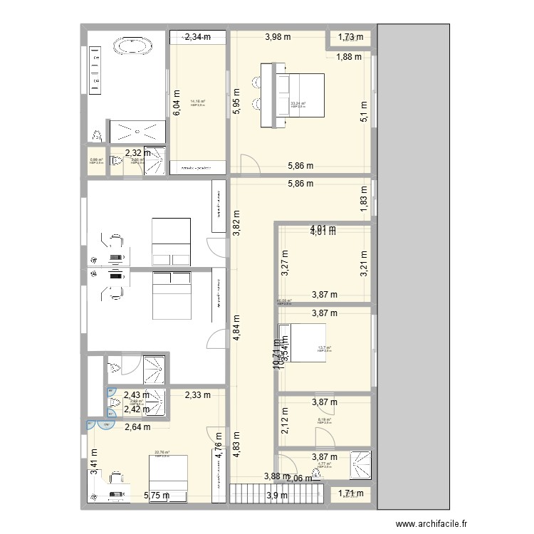 2e étage A. Plan de 12 pièces et 152 m2