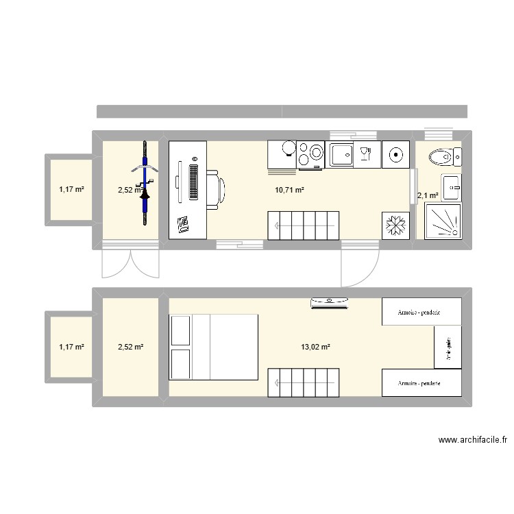 Tiny House Remorque 8m. Plan de 7 pièces et 33 m2