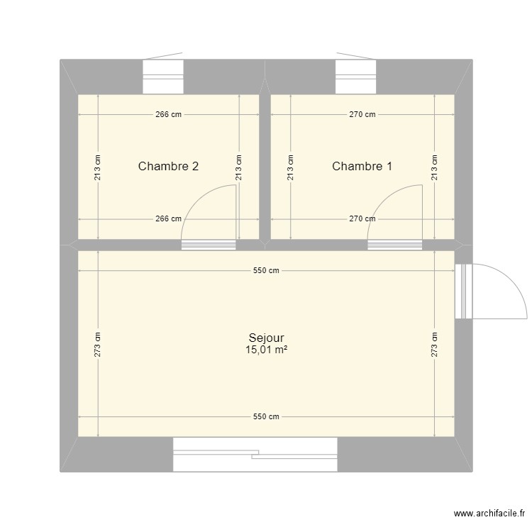 T3 petit budget. Plan de 3 pièces et 26 m2