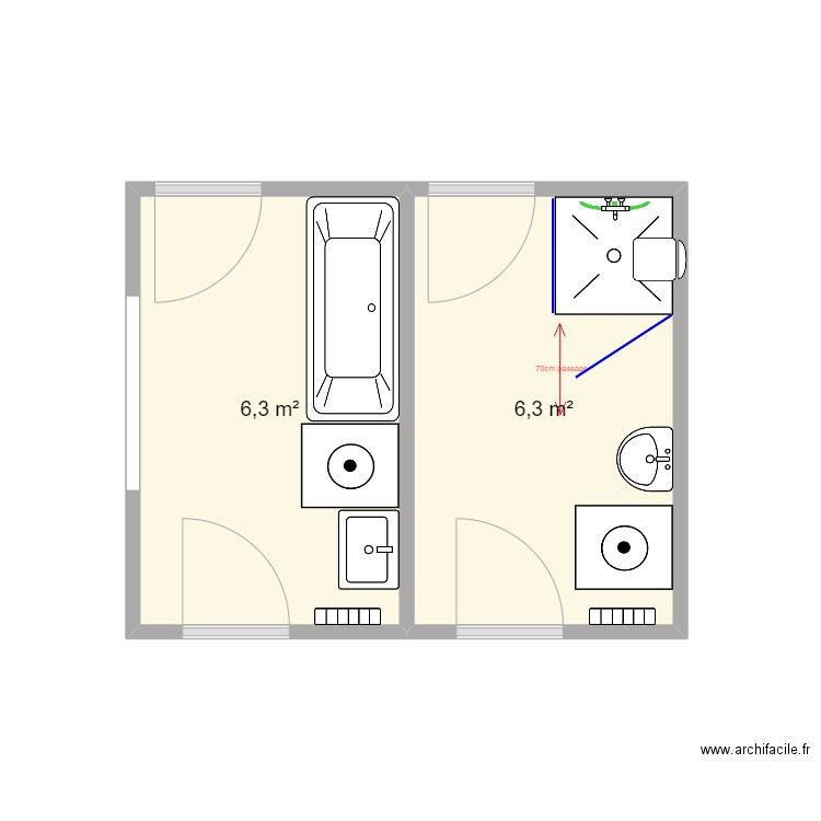 Sarier . Plan de 2 pièces et 13 m2