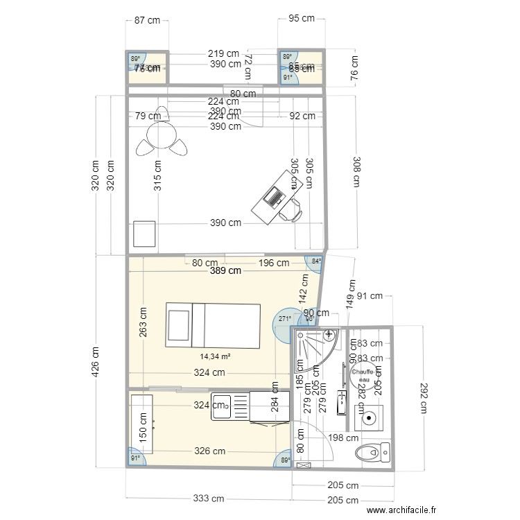 MAG 4. Plan de 3 pièces et 15 m2