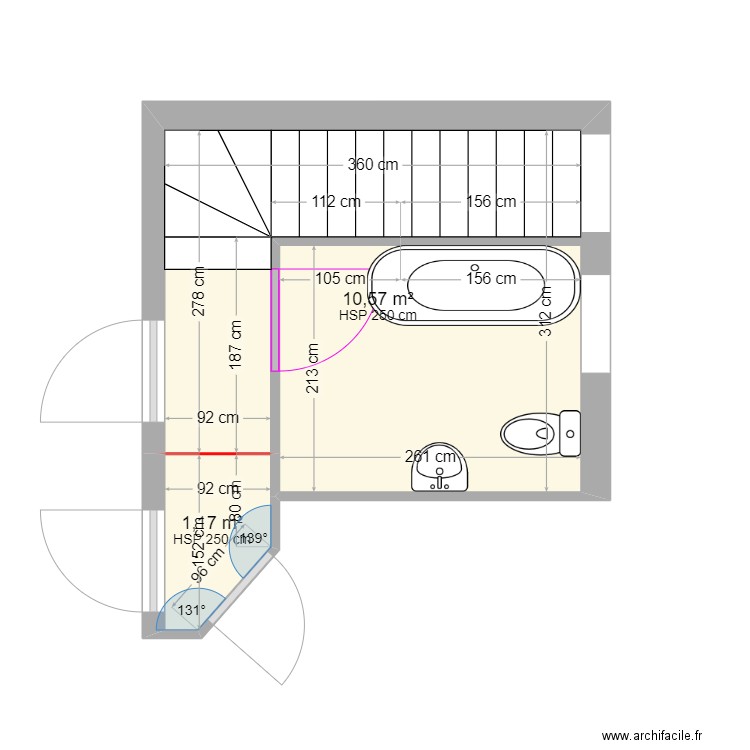 SALLE DE BAIN. Plan de 2 pièces et 12 m2