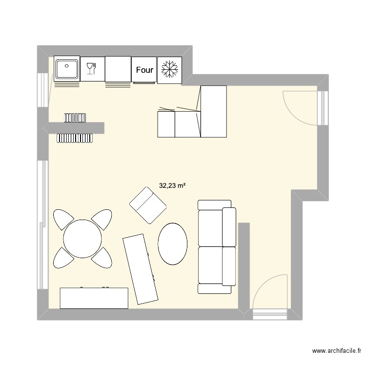 Salon. Plan de 1 pièce et 32 m2