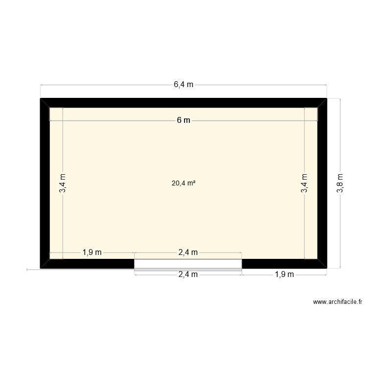 Boxe. Plan de 1 pièce et 20 m2