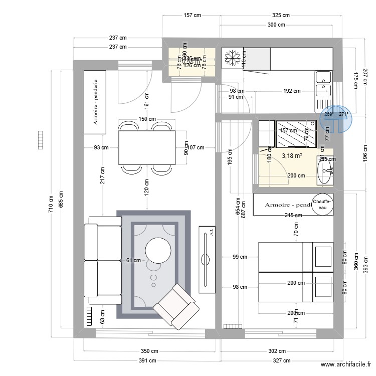 Ste marie 4. Plan de 2 pièces et 4 m2