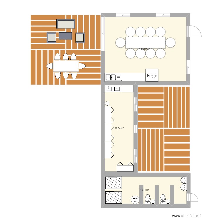 bureau sanitaire. Plan de 3 pièces et 48 m2