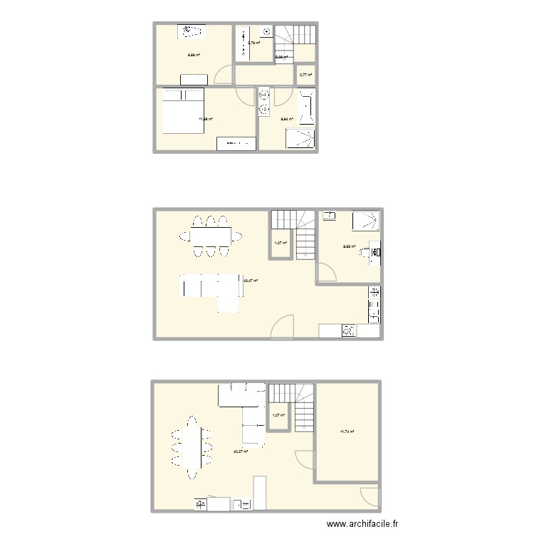 Travails. Plan de 12 pièces et 143 m2