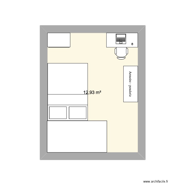 Tim. Plan de 1 pièce et 13 m2