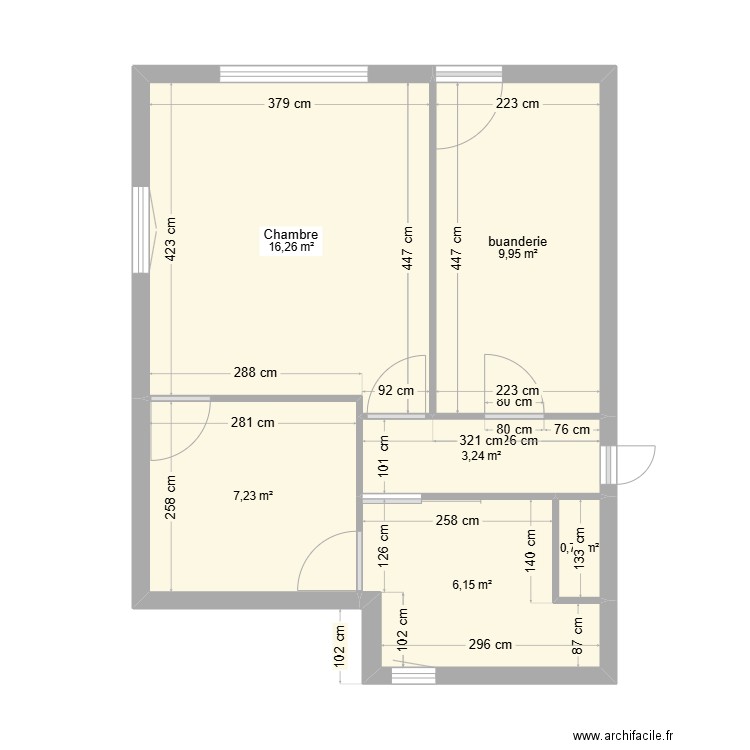 chambre garage . Plan de 6 pièces et 44 m2