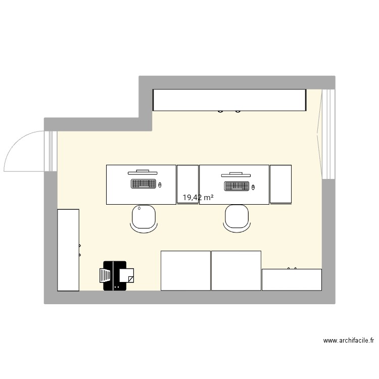 Bureau TJ. Plan de 1 pièce et 19 m2