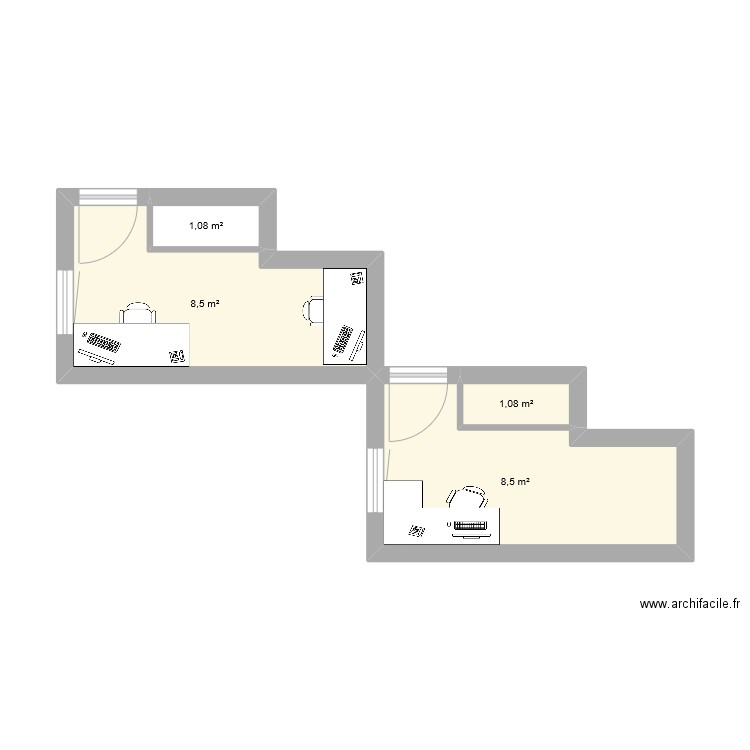 bureau. Plan de 4 pièces et 19 m2