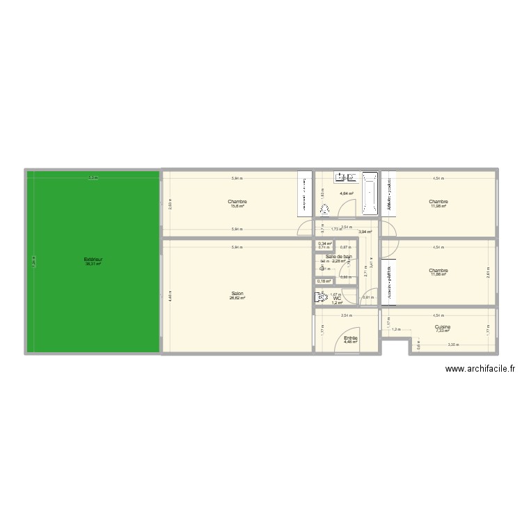 Plan Aguesseau avec cotes mesurées et aménagement. Plan de 13 pièces et 129 m2