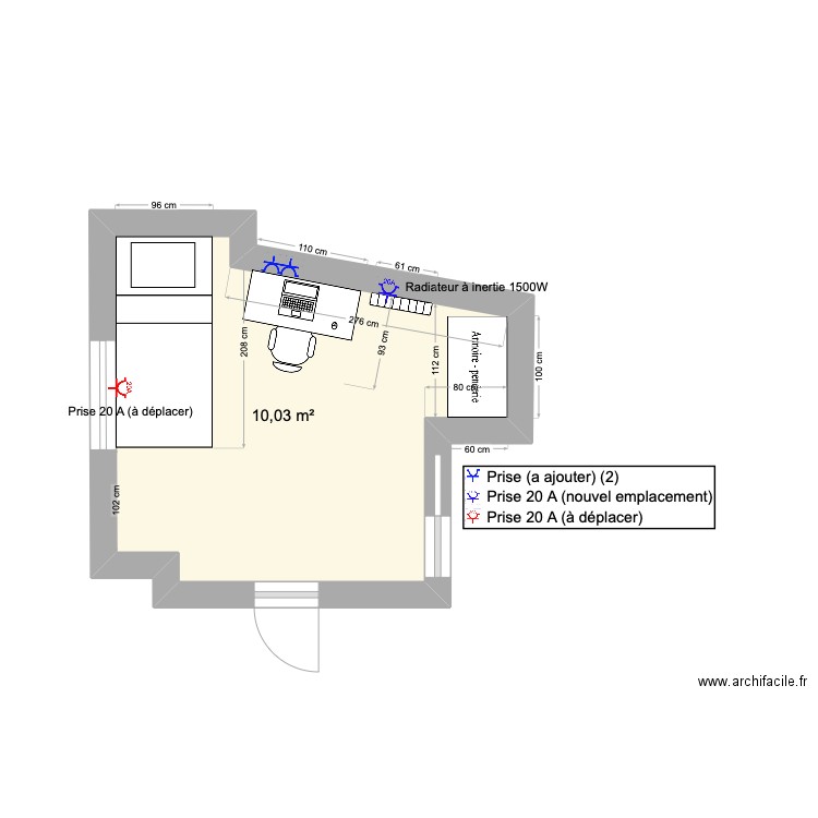 Chambre 5ème. Plan de 1 pièce et 10 m2