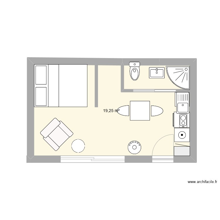 plan 1. Plan de 1 pièce et 19 m2