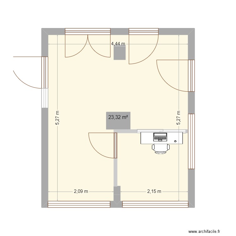 Loge sequoia. Plan de 1 pièce et 23 m2