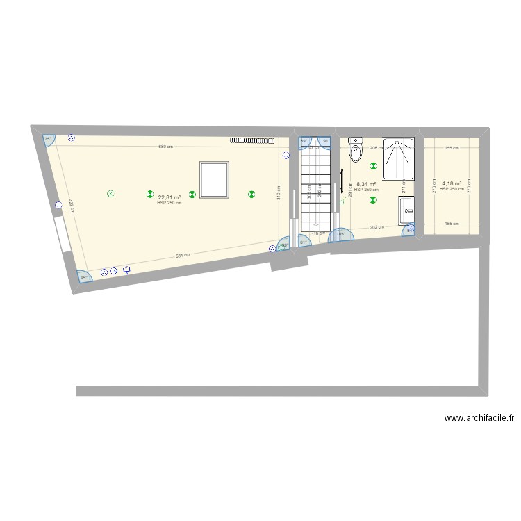 bureau 3. Plan de 3 pièces et 35 m2