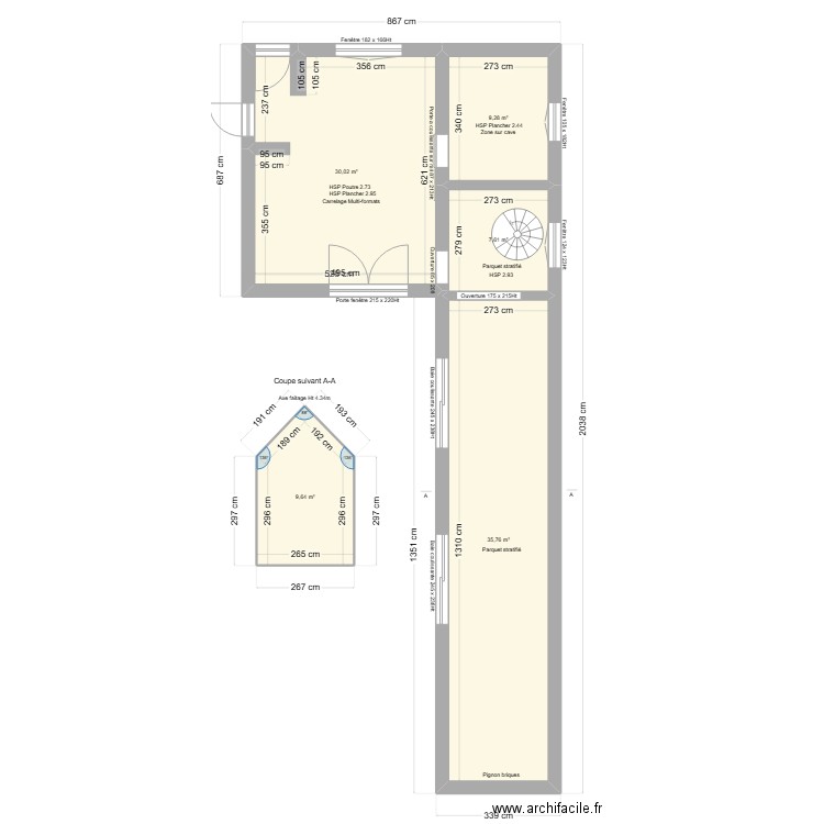 Pitre. Plan de 5 pièces et 92 m2