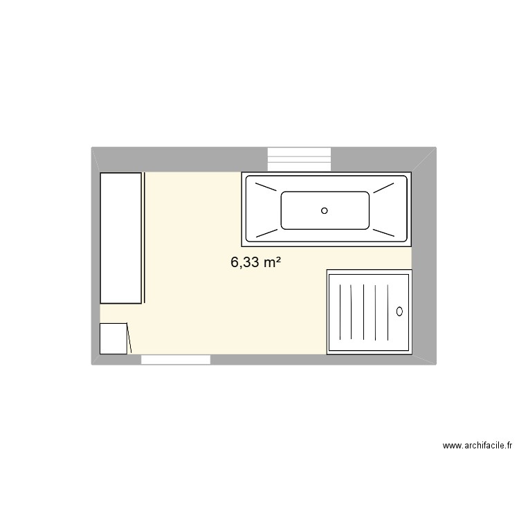 sdb sev. Plan de 1 pièce et 6 m2