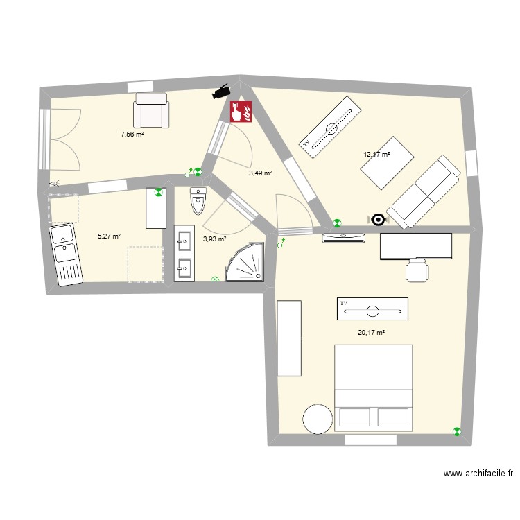 smrt home . Plan de 6 pièces et 53 m2