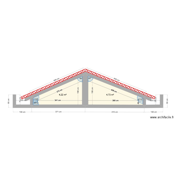 toiture. Plan de 2 pièces et 9 m2