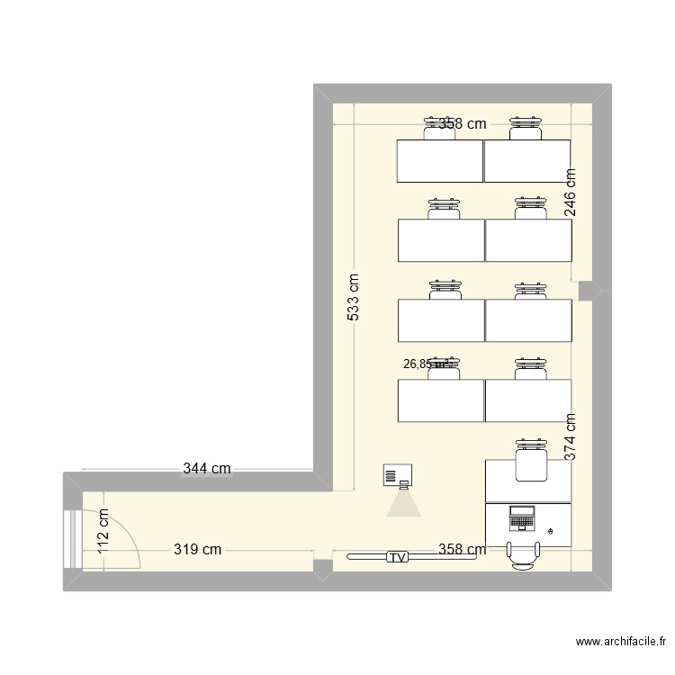 Plan salle Amsterdam - Montreuil. Plan de 1 pièce et 27 m2