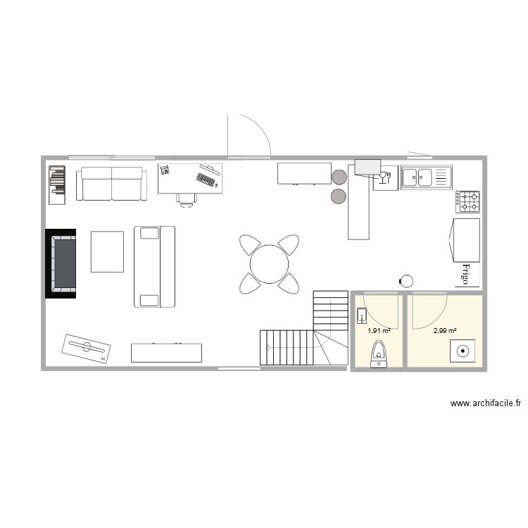 cuisine. Plan de 2 pièces et 5 m2