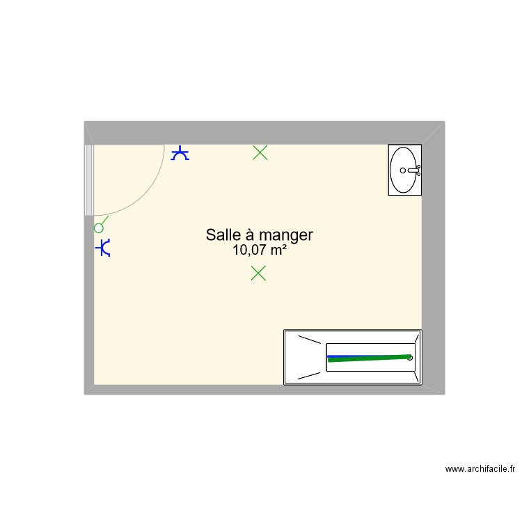 classe. Plan de 1 pièce et 10 m2